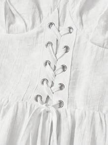 SHEIN MOD 礼服 带袖舞会礼服 女士喇叭袖腰系带连衣裙 - 白色 - 查看 3