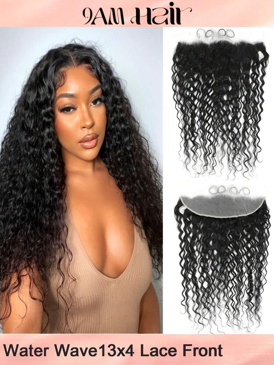 Water Wave 13x4 Lace Front Closure Hair Free Part Lace With Baby Hair Pre Plucked Hairline Human Hair Closure Natural Black Color - SNatural - View 1