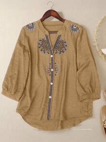 EMERY ROSE 大码简约时尚长袖衬衫，适合夏季