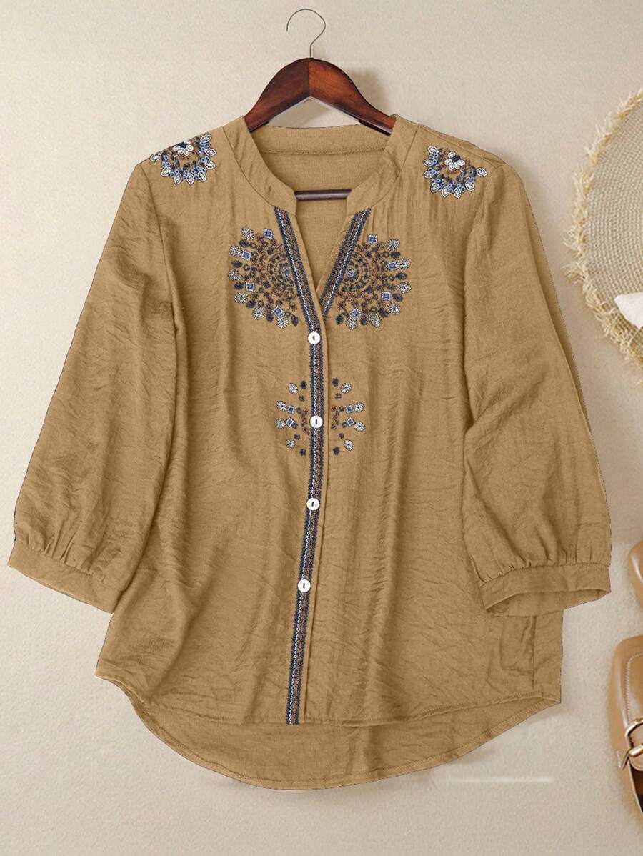 EMERY ROSE 大码简约时尚长袖衬衫，适合夏季