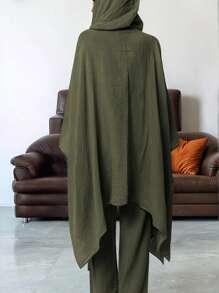 INAWLY 2pcs Women Solid Color Long Sleeve Open Front Jacket And Pants Casual Suit Set - Green - View 2