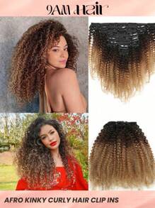 Afro Kinky Curly Clip In Extensions Raw Virgin Human Hair Honey Blonde Ombre Colored 1B/4/27 Curls Weave Clip Ins 8pcs 120g/Set Hair Extensions - S1/4/27 - View 1