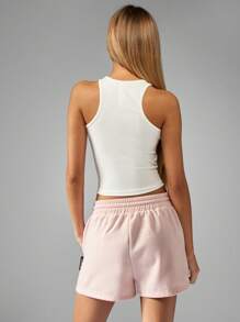 Missguided x Playboy Tennis Club Drawstring Shorts Athletic Lounge Wear Casual Workout Running Gym Summer Spring Elastic Waist Retro Sports Collection - Pink - View 2