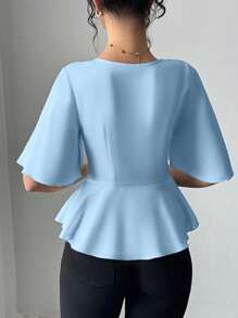 Rafferiza 女式缎面荷叶边领口收腰高端衬衫，春夏