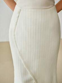 MOTF PREMIUM FALDA TEJIDA DE unicolor PARA MUJERES - Albaricoque - Ver 5