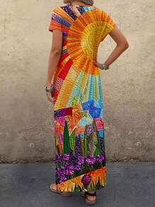 EMERY ROSE Women's V-Neck Floral Print Casual Straight Vacation Dress - Multicolor - View 2