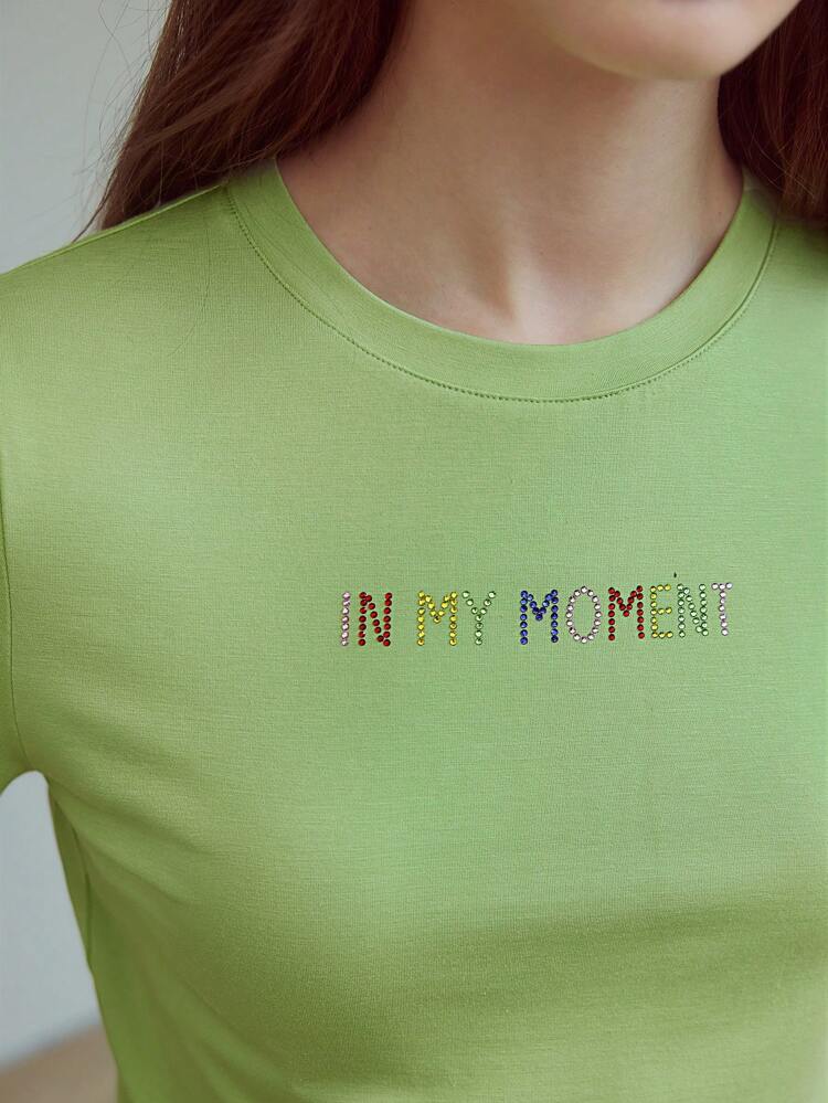 MOTF STUDIO RHINESTONE LETTER CROP T-SHIRT