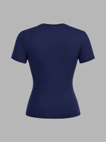 SHEIN EZwear 3 件套女士黑白蓝色圆领休闲紧身长袖 T 恤套装，适合夏季 - 彩色 - 查看 4