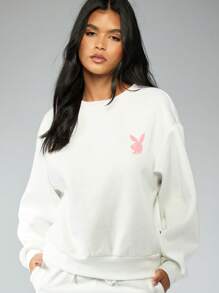 Missguided x Playboy 系列 经典小兔子标志卫衣 家居服 街头服饰 运动休闲 舒适版型 春季时尚必备 - 白色 - 查看 5