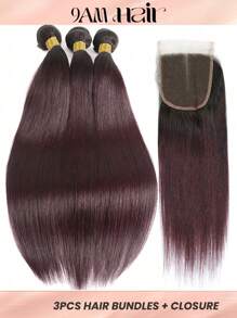 4pcs 1B 99J Straight Bundle With Closure Human Hair Ombre 99JA Colored Hair - S1/99JA - View 1