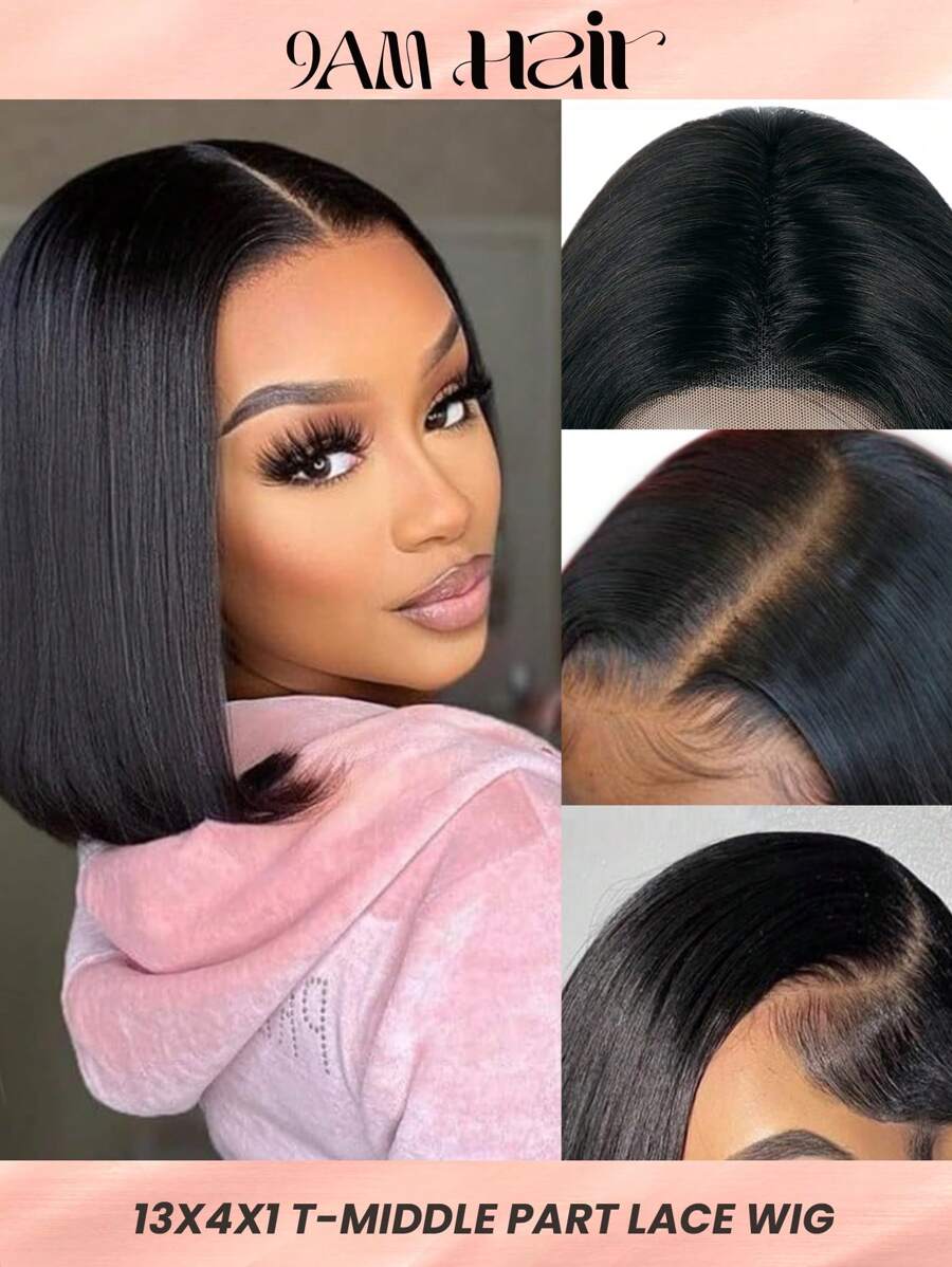 Natural Color Short Bob Wig Human Hair 13X4X1 T Part Lace Front Wig Human Hair For Women Middle Part Brazilian Straight Bob Wig Virgin Human Hair - S1 - View 1