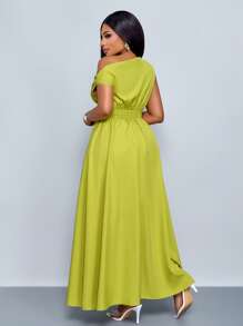 SOLERSUN Blouse asymétrique col plus grande taille avec fente à la cuisse et nœud devant, chemise épaule dénudée