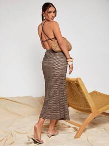 COSMINA Women's Allover Print Open Back Dress, Fashionable Halter Style - Multicolor - View 1