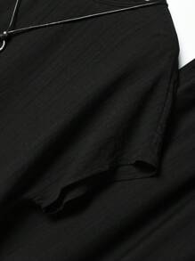 Rusticease 2 件套女士纯色圆领短袖衬衫和阔腿裤套装 - 黑色 - 查看 3