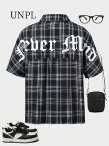 SHEIN Explorewe 1pc Boys' Classic Plaid Drop Shoulder Single-Breasted Lapel Formal Shirt, Spring/Summer