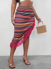 SHEIN LUNE Váy thời trang tối giản viền tua rua cỡ lớn, phù hợp cho mùa hè - Nhiều màu - Xem 5