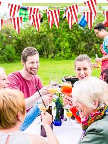 SHEIN 20 件/套狂欢节马戏团彩旗横幅，红白条纹三角旗彩旗，适用于狂欢节马戏团生日派对装饰 - 彩色 - 查看 3