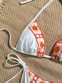 Swim Vcay Set de 2 piezas de Bikini con parte superior de tirantes de tela lisa y Bottom de triángulo, un diseño simple y minimalista