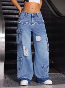 SHEIN ICON 女士休闲牛仔裤，适合夏季 - 中等水洗藍 - 查看 4