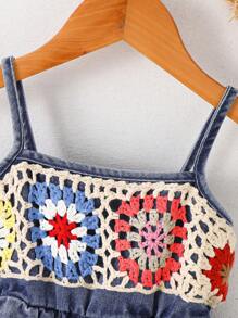 Baby Girl Denim Dress, Handmade Crochet Cute & Elegant Fashion Versatile Dress (Random Floral Ruffle Color Order)