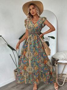 SHEIN LUNE Women's Casual Abstract Pattern Long Sleeve Dress, Versatile Basic Outfit For Autumn/Winter,Casual - Multicolor - View 6