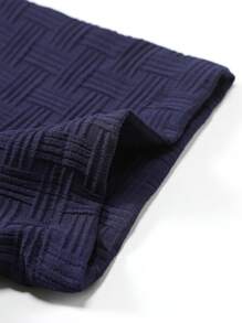 Manfinity RSRT 2 件男士度假休闲纯色纹理短袖衬衫和短裤套装男士度假装男士度假服男士度假装男士度假装男士夏装男士衬衫套装 - 霧霾藍 - 查看 5