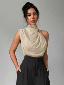 Firerie Blouse sans manches col montant en lin pour femme, Top de navette, chemise sans manches asymétrique, convient pour les trajets, élégante, vacances, plage, bohème, hawaïenne, fête des enseignants, festival de musique