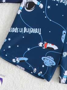 2pcs Baby Swimsuit Set: Printed Tankini Top & Trunks Bottom, Comes With Hat