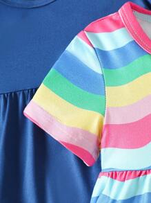 SHEIN 3pcs/Set Baby Rainbow Pattern Casual Round Neck Short Sleeve T-Shirt, Summer - Multicolor - View 7