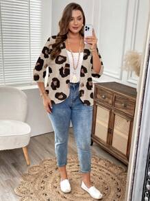 EMERY ROSE Plus Size Women Casual Minimalist Full Print Thin Jacket Fall Clothes Winter Clothes Autumn - White - View 6