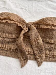 Soleia Set de 2 piezas para mujer de vacaciones: Top corto bandeau de textura acanalada de punto blanco con nudo de moño y pantalones cortos con cintura elástica