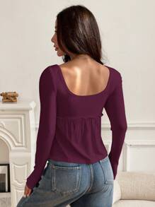 SHEIN EZwear Áo phông ngày lễ cổ vuông màu trắng cỡ lớn, mùa xuân/hè - Màu Đỏ Sâu - Xem 2