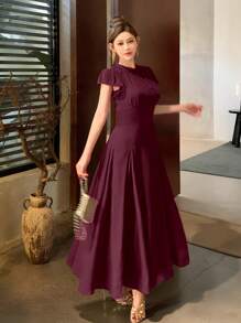 DAZY Váy dự tiệc dài vừa phải thanh lịch dành cho nữ, Đầm suông thanh lịch mùa xuân/hè - Màu đỏ tím - Xem 5