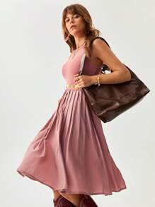 Wildy Summer Vacation Outfits Dresses For Women Elegant Women's Sleeveless Ruffled Hem Casual Dress, Summer - Pink - View 4