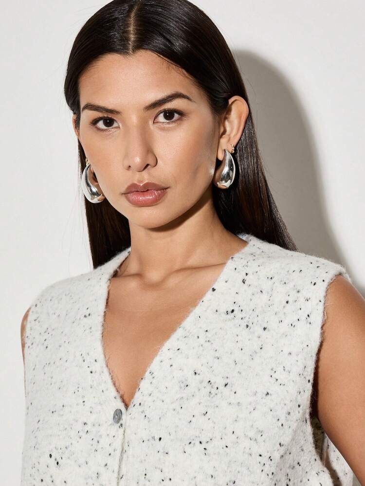AiiRZ Chaleco sin mangas con botones de punto moteado, suéter de cárdigan de cuello en V clásico para otoño e invierno, ropa de oficina casual y cálida de punto