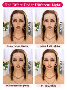 13x4 高光 4/27 渐变色蕾丝前假发 10-12 英寸短波波头真人发假发 13x4 渐变色波波头女士假发