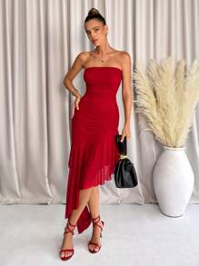 SHEIN Clasi 女士露肩荷叶边下摆连衣裙