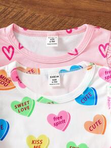 2pcs Baby Girl Spring/Summer Knitted Heart Decorated Cap Sleeve Top, Comfortable, High-Quality Fabric, Stylish, All-Match Casual Wear For Spring/Summer