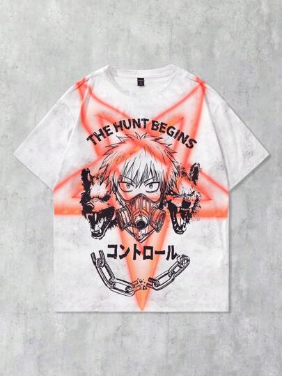 Anime تي شيرت رجالي بياقة قصيرة مطبوع عليه 23 أيقونة، تي شيرت رياضي، طراز فينتاج