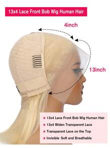 613# Blonde Color Lace Front Wig 10--12inch Short Bob Human Hair Wig 13x4 Transparent Lace Bob Wig For Woman Halloween Costumes - S613 - View 5