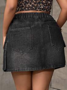 SHEIN EZwear Plus Size Women's Black Denim Stretch Mini Skirt,Year-Round,For Spring/Summer Holiday,Suitable For Summer,Blue Summer,Vacation Outfits Woman,Easter,Spring,Western,Office Outfits For Women,Rave Outfits,Baby Shower Skirt,Cottagecore,Country Outfits Women, Chic,Skirts For Women Elegant,Beach Skirt,Graduation Skirt,Vacation Skirt,Easter Skirt,Sun Skirt