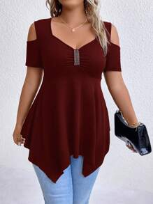 Camiseta casual de unicolor con hombros descubiertos, de moda para el verano, tallas grandes