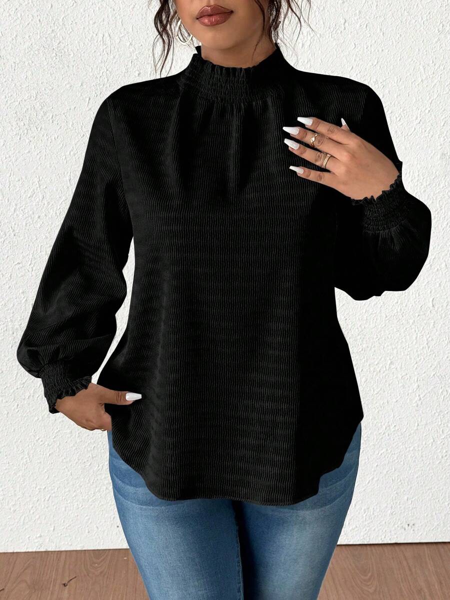 SHEIN Franclia Camicia casual ampia da donna con collo alla coreana, arricciatura e tinta unita, per taglie comode