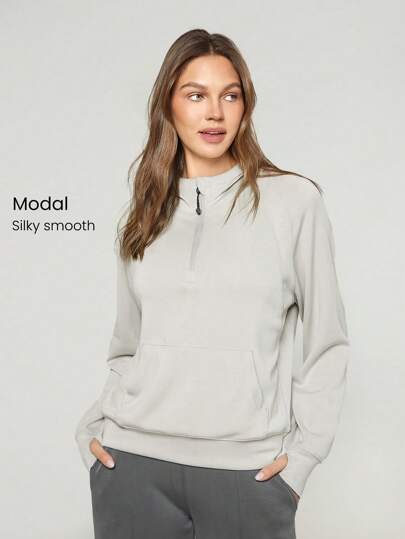 GLOWMODE Modal Silk Touch Oversized Long Sleeve Half-Zip Hoodie  Spring Summer
