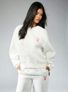 Missguided x Playboy 系列 经典小兔子标志卫衣 家居服 街头服饰 运动休闲 舒适版型 春季时尚必备 - 白色 - 查看 3