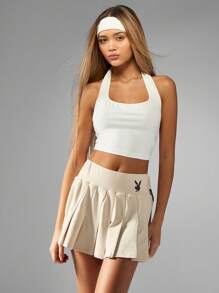 Missguided x Playboy Tennis Skirt Pleated Athletic Sporty Mini A-Line High Waisted Summer Workout Performance Skater Style Active Wear Collection - Apricot - View 5