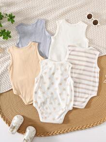5pcs/Set Newborn Baby Boy Casual Versatile Knitted Soft Polka Dot & Stripe Pattern Vest Sets - Multicolor - View 2