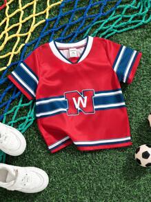 Baby Boy & Toddler Boys' Sports Style Summer Red Woven Jersey T-Shirt, Fashionable For Daily Wear, Outings, Summer - Red - View 1