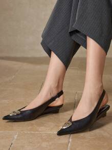 MOTF PREMIUM WOMEN'S ELEGANT DAILY SLINGBACK COMMUTE METAL DECOR WEDGE LOAFERS FOR CHRISTMAS - Black - View 5