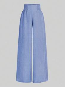 SHEIN LUNE Women's Solid Color Minimalist Style Pants, Suitable For Summer - Baby Blue - View 3